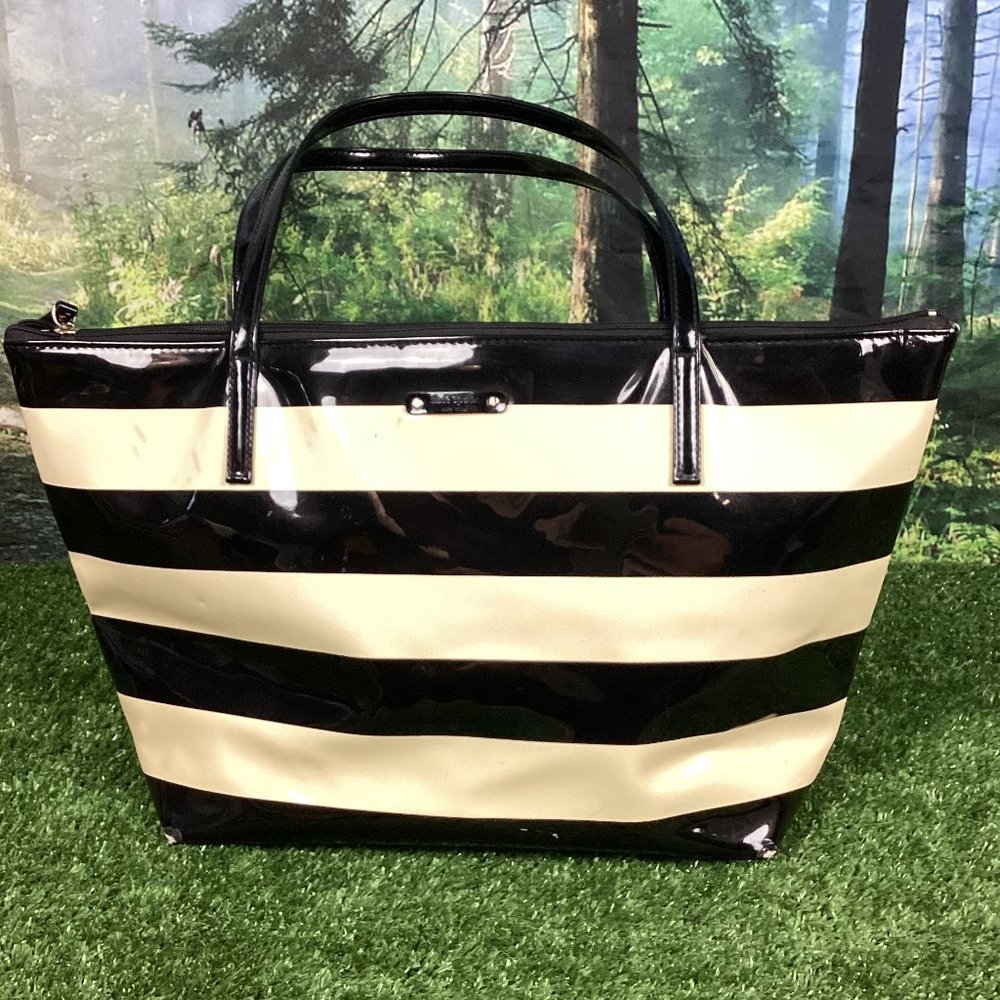 Kate Spade Pen Valley Sophie Black Cream Striped Tote Bag